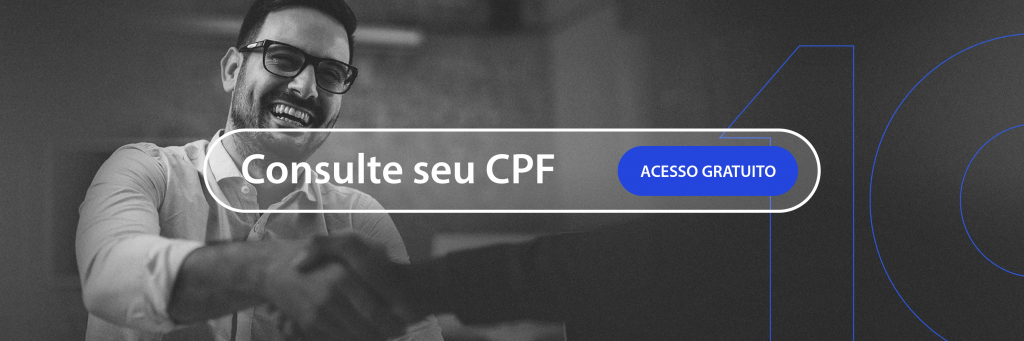 imagem em preto e branco com homem de óculos sorrindo apertando mão, texto contulte seu cpf, acesso gratuito para quitar dívidas